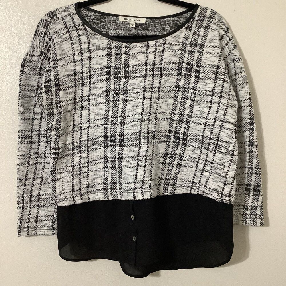 Black Rain Tweed Black Contrast Old Money Preppy Academic Retro Oversized Top M